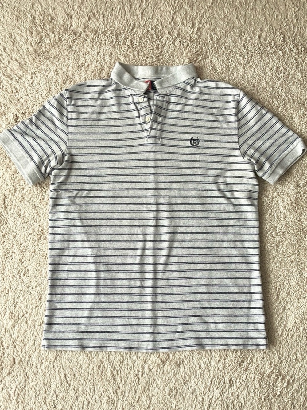 Chaps | Gray and Blue Striped Polo Shirt